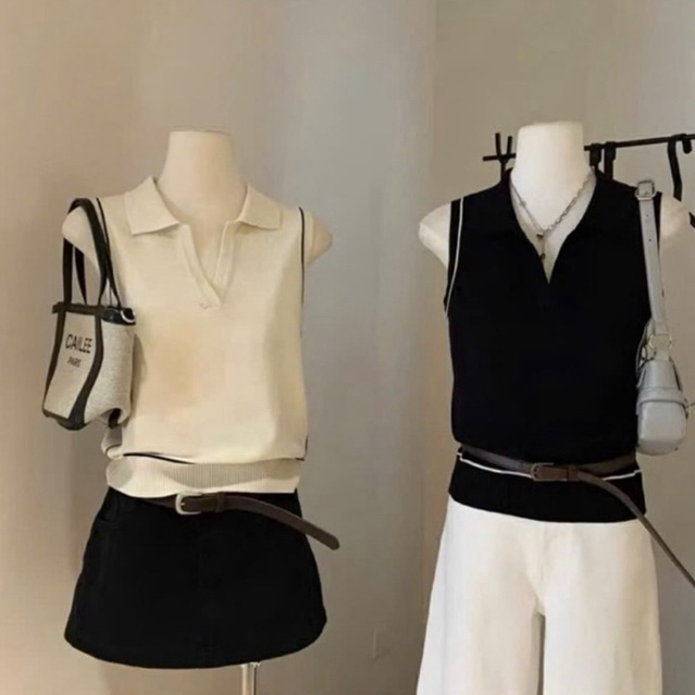 WGWE• สเวตเตอร์ mtg คอโปโลและตัดแขนกุด 6153 wgwe QC product freesize