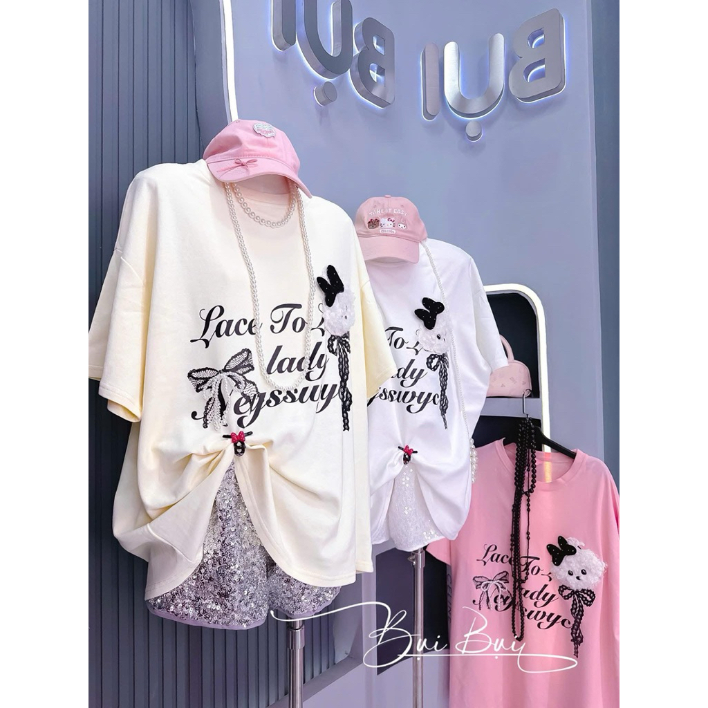 Hui Hui Newtag เสื้อยืดสีขาวครีม