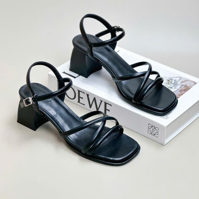 รองเท้าแตะคุณภาพสูงของผู้หญิง 5 ซม. สูง SQUARE HEEL E48 FULBOX