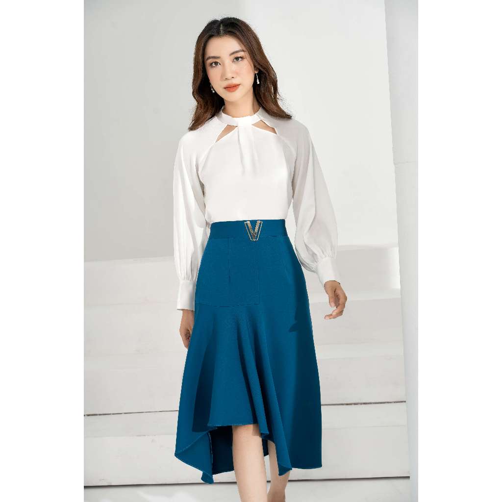 CLAYMORE MS C0621W12252LC เสื้อเชิ้ตสํานักงานไหล่คัตเอาท์แขนยาวผู้หญิง