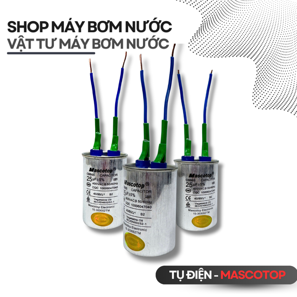 ตัวเก็บประจุอลูมิเนียมบัดกรี Mascot – 15uF / 25uF / 35uF / 40uF / 50uF / 60uF / 80uF / 100uF