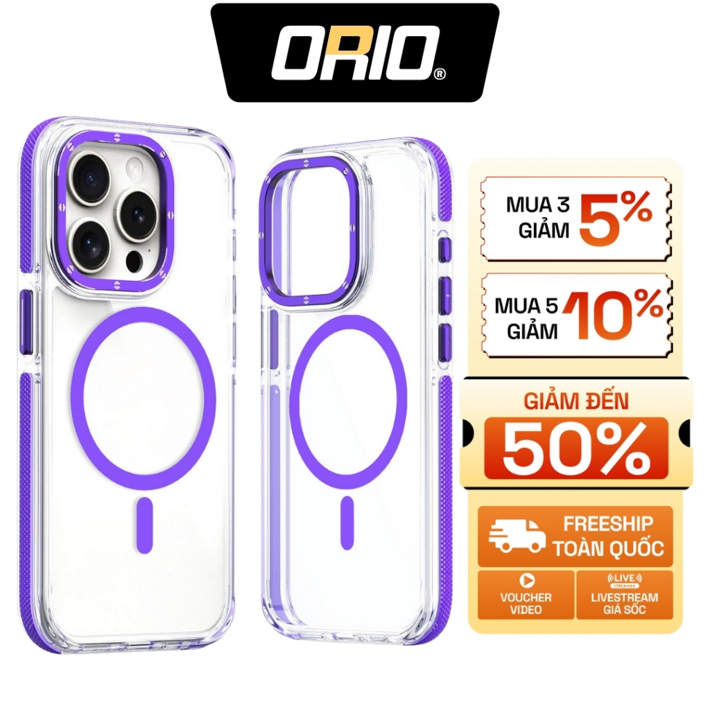 ORIO TS-71 เคส iPhone ขอบกล้องโลหะโปร่งใสกันกระแทกสีเหลือง ชาร์จไร้สาย