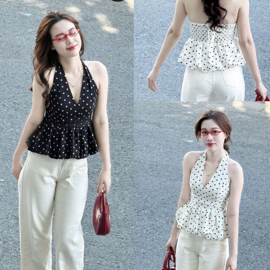 Super Hot DOTTIE TOP Super Pretty Backless Polka Dot Camisole เสื้อผ้า Kenco M362