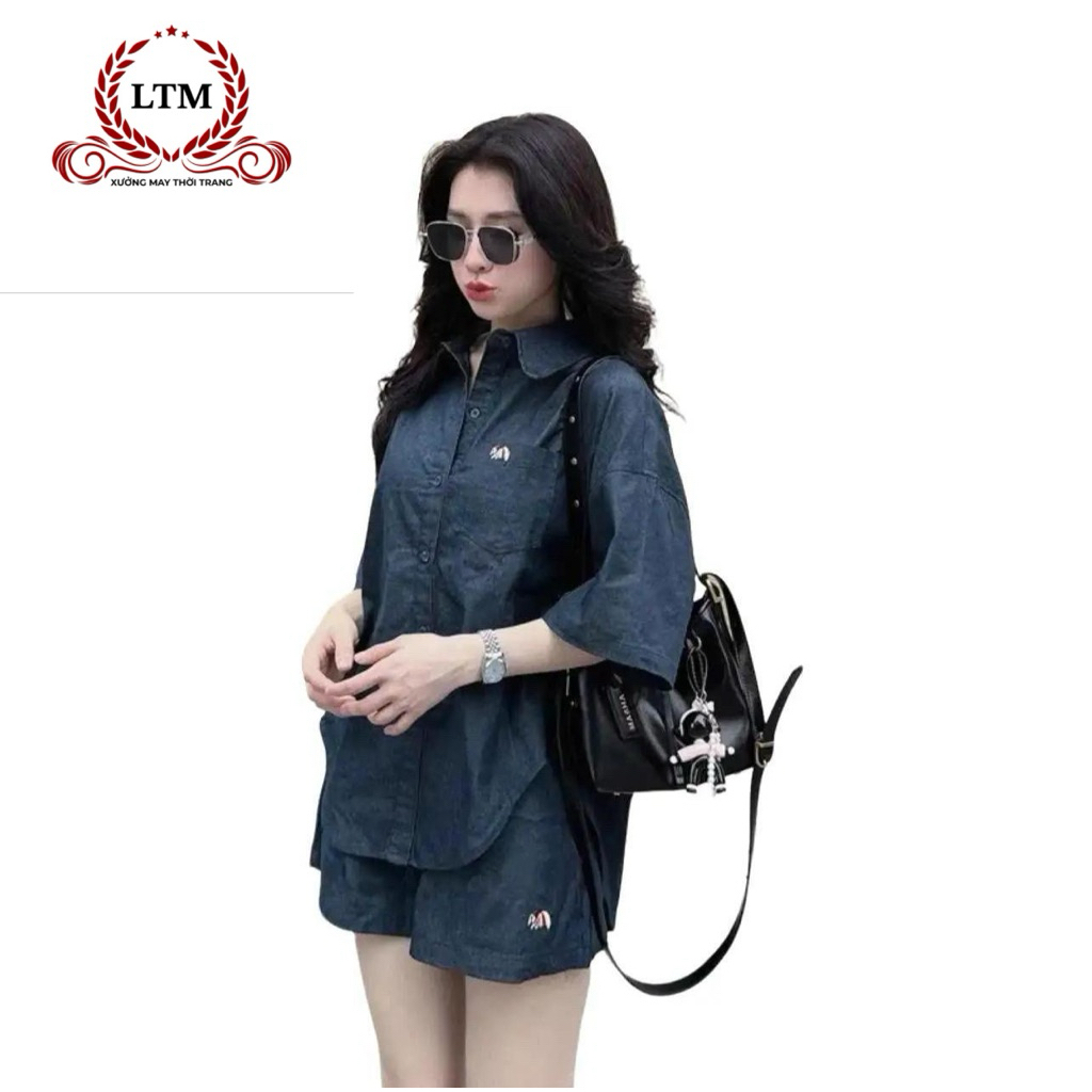 Set กางเกงยีนส์ DeNim คอปก Turn-down มีกระเป๋าปัก สินค้าแฟชั่นคุณภาพสําหรับผู้หญิง Hottrend Ms 191