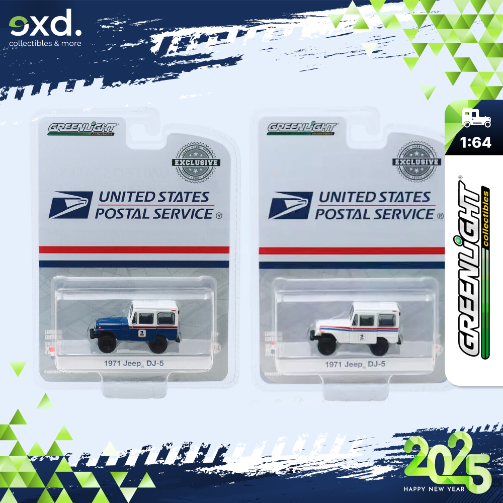 รถไปรษณีย์อเมริกันหายากสุดรุ่น 1:64 Greenlight Jeep DJ-5 1971 USPS | 2 สี ขาว&น้ําเงิน