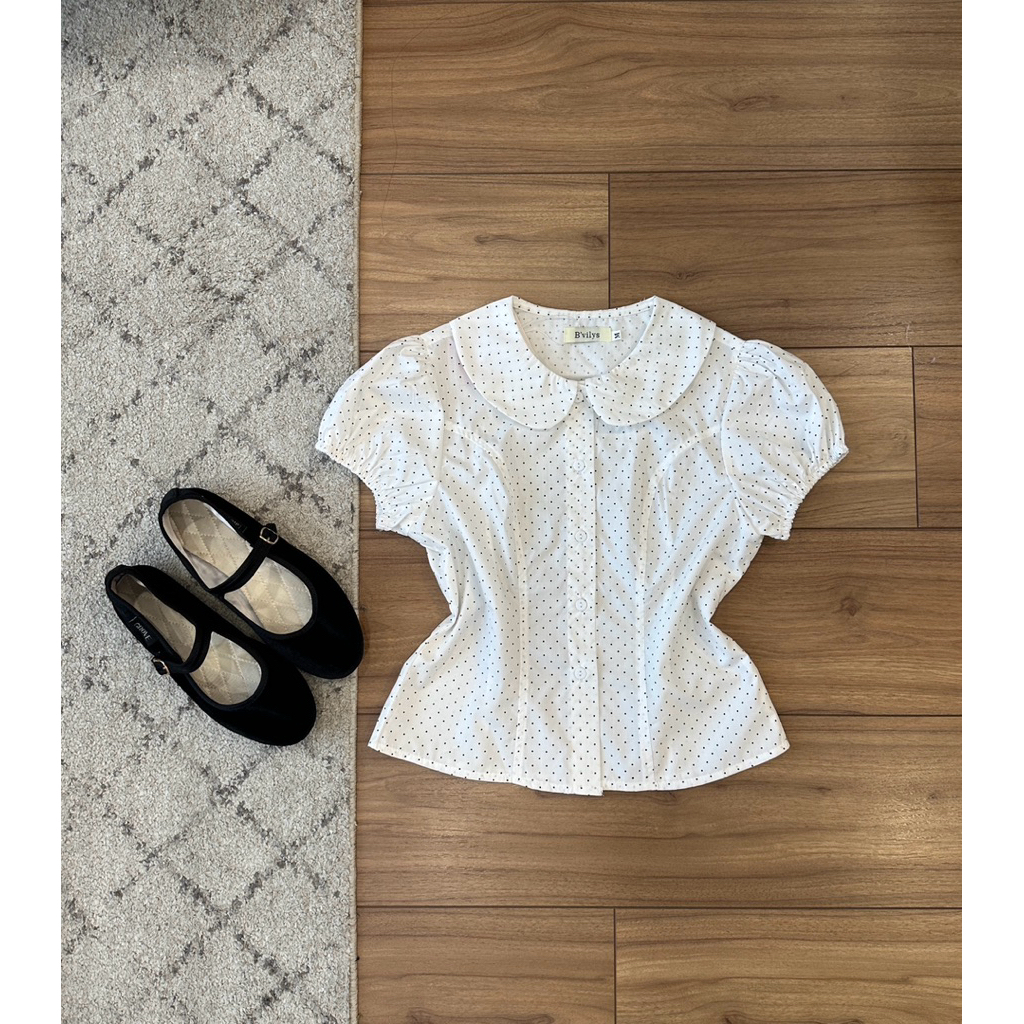 บีไวลิส | Bebe top เสื้อเชิ้ตลายจุดปกบัว