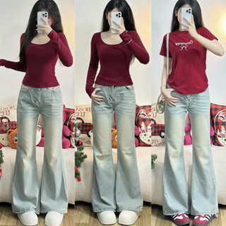 Quần Jeans Nữ Ống Loe Ông Rộng Không Co Giãn Cotton KIENPKT Chất Vải Mềm Không Co Giãn Dáng Rông Không Ôm Không Co Giãn 