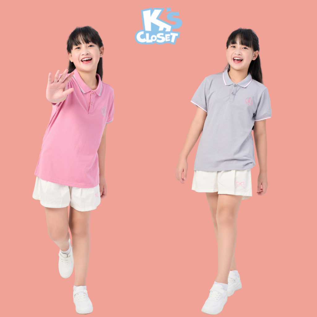 KS CLOSET เสื้อโปโลแขนสั้นคอปกสําหรับเด็กผู้หญิง (2-14 ปี) จาก 10kg-55kg KT104FIS