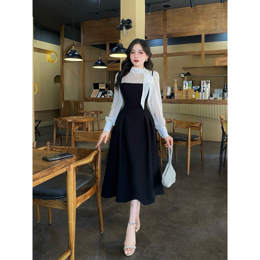 2C96 - Evii Designer Dress สําหรับผู้หญิง ดีไซน์ผ้าไหม คอปกโบว์ทรงเอบานยาว (มีป้ายฟรี) คอนซีลเลอร์