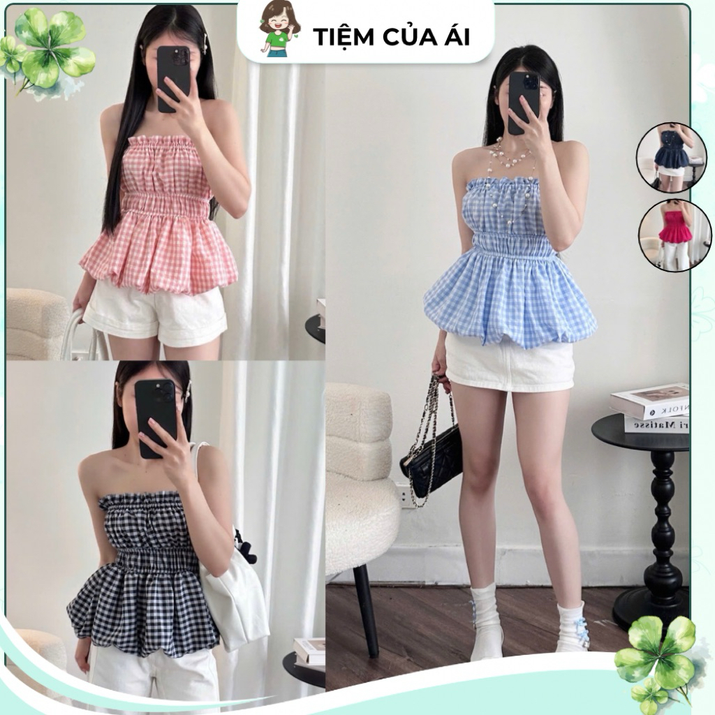 Kate Fabric Checkered Tube Top with Flared Form for Cute Beach