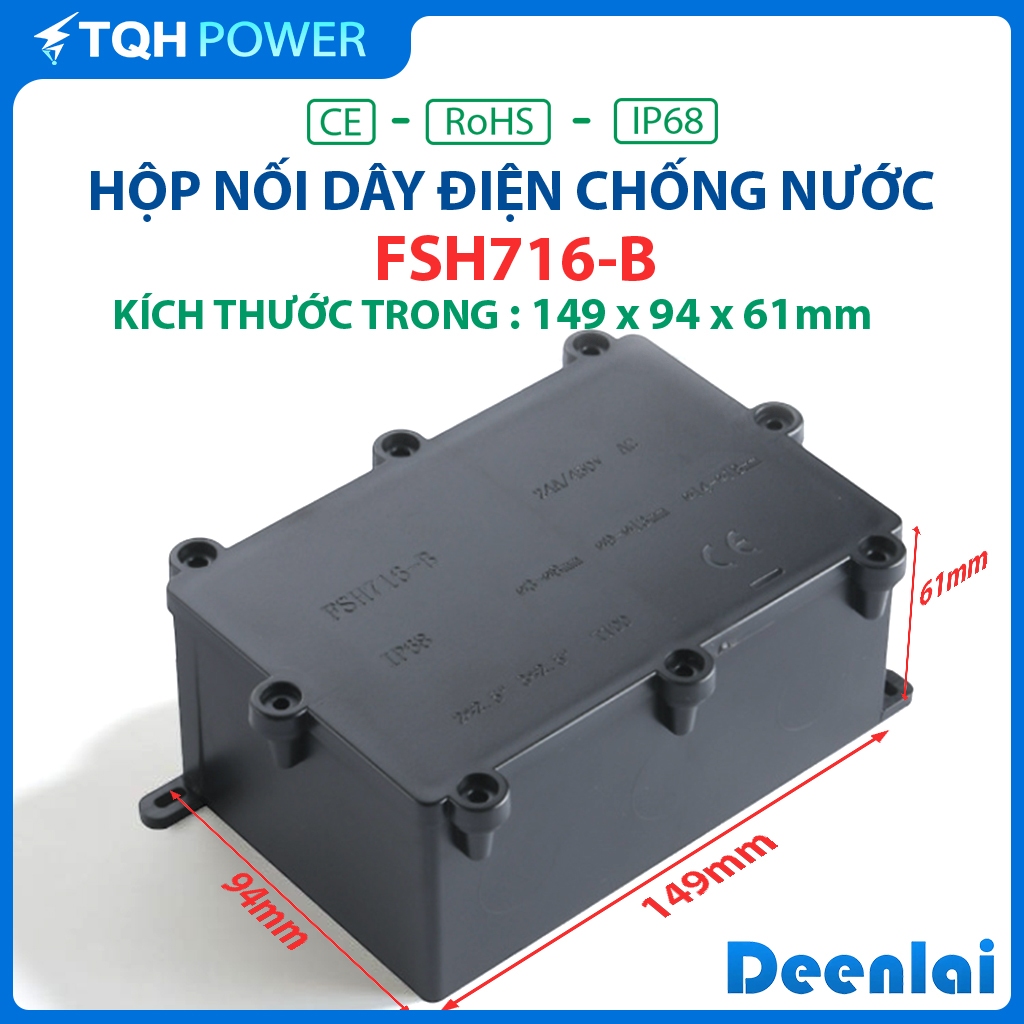 กล่องกันน้ํา IP68 | 149x94x61มม | ใช้กลางแจ้ง ก่อสร้าง | เคส PC พลาสติกเทคนิค FSH716-B