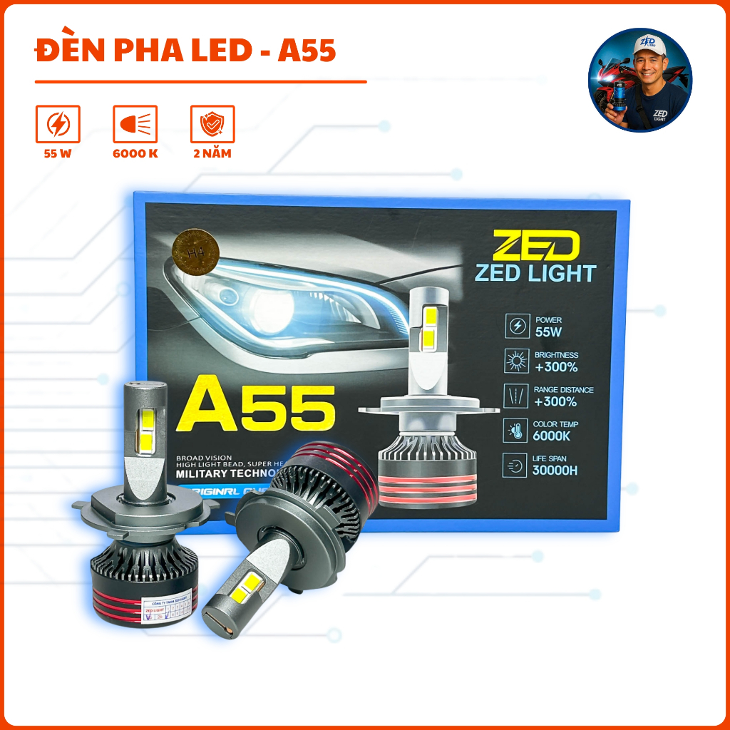 A55 ZED LIGHT ไฟหน้า LED - 55W, 12 - 24V แบตเตอรี่ไฟฟ้า H4 / H7 / H11 / 9005 ติดตั้งสําหรับรถยนต์รถจ