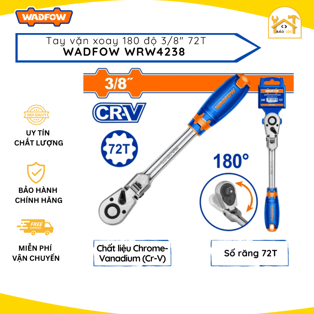 3/8 ด้ามหมุน 180 องศา" 72T Wadfow WRW4238 ประแจกระดิก วัสดุเหล็ก Cr-V คุณภาพสูง - สินค้าของแท้