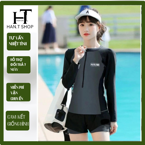 BKN 016 GREY มีจําหน่ายใน HCM (Size M, L) ชุดว่ายน้ําชายหาดแขนยาวพิมพ์กางเกง 2 ชั้น Sporty Design HA