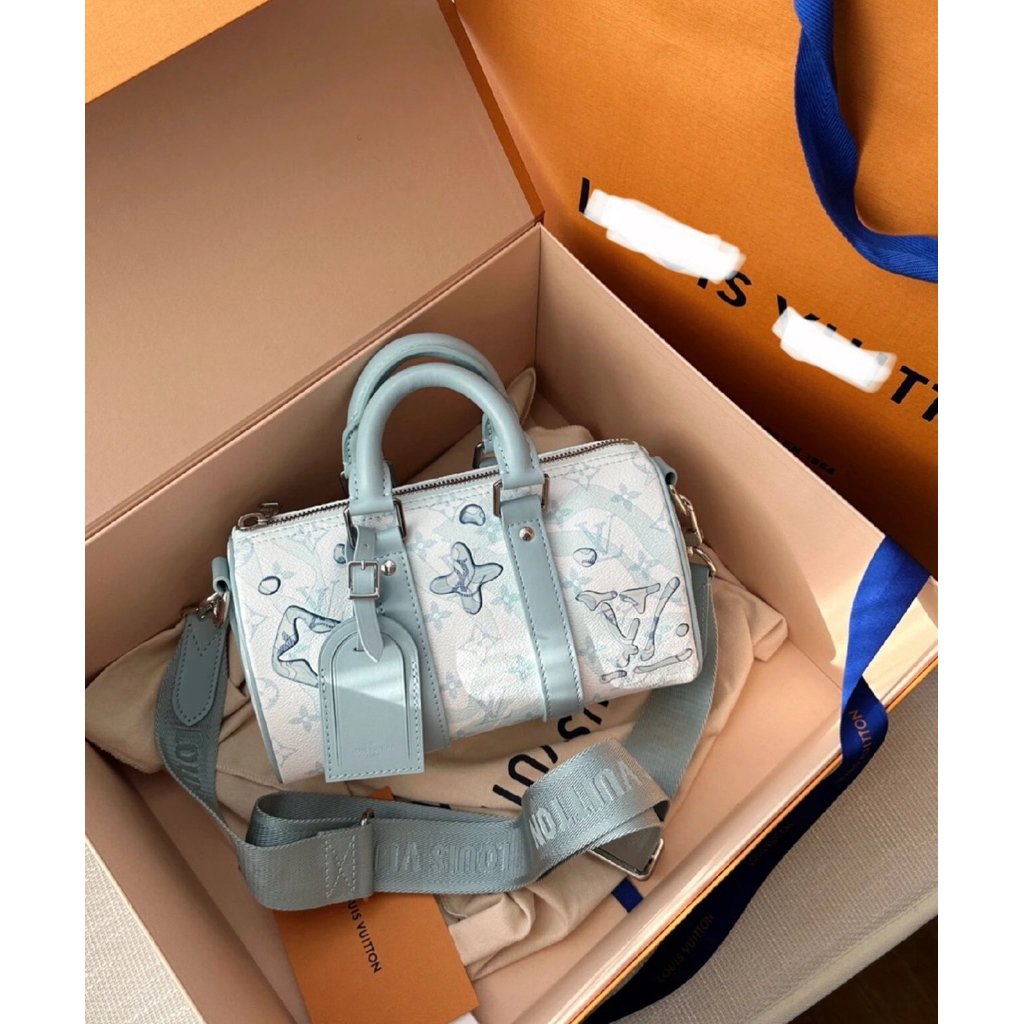 ️[คุณภาพสูง] - กระเป๋าสะพายข้าง - กระเป๋าสะพายข้างพร้อมสายคล้องมือ 2 in 1 Water Drop Green Canvas Le