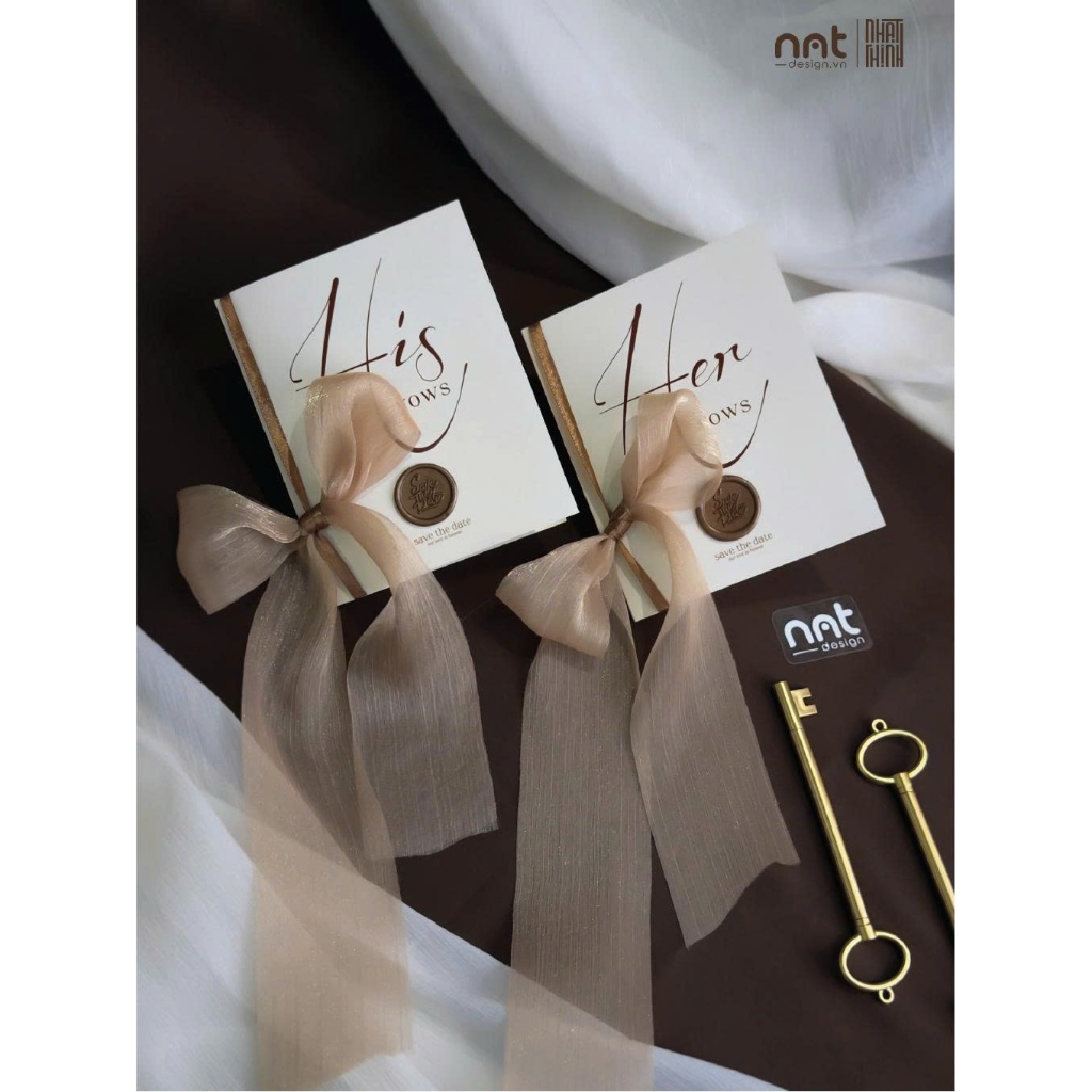HIS VOWS CARD SET - HER VOWS • กระดาษ FRAGANT WITH SILK CHALLENGE BOW COMBINED WITH WAX • NNT DESIGN