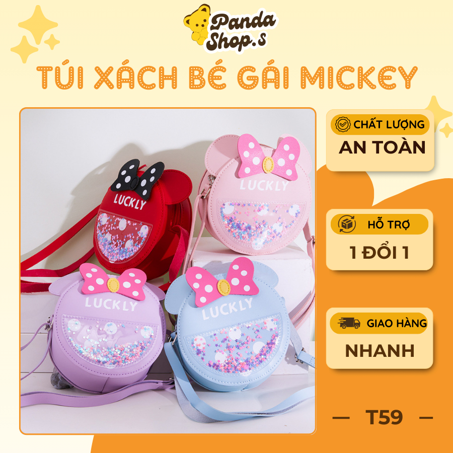 Pandashop.s กระเป๋าถือรูปมิกกี้น่ารักและน่ารักสําหรับเด็กผู้หญิง กระเป๋าสะพายข้าง กระเป๋าเงินนําโชคส