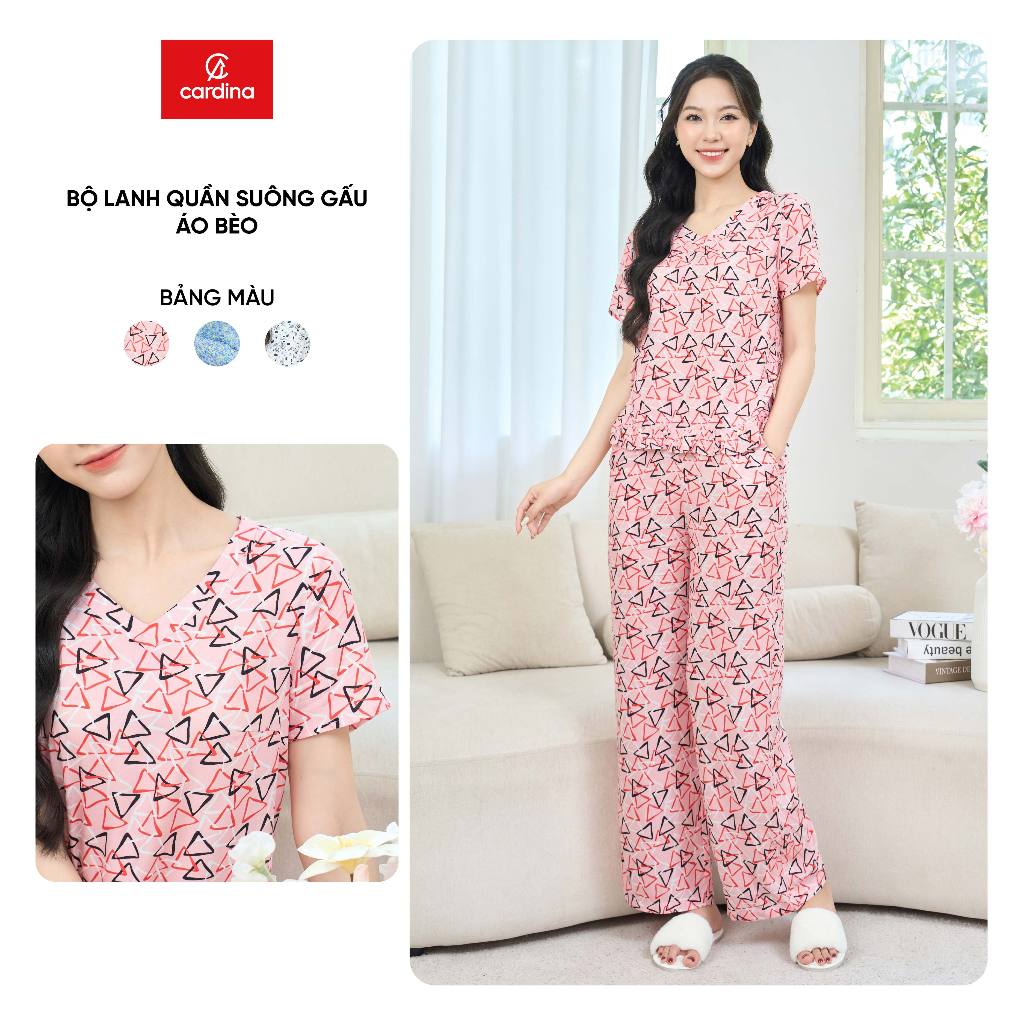 คาร์ดินา ชุดใส่อยู่บ้านลินินผู้หญิงคอปกหัวใจแขนสั้นกางเกงหลวมชายระบาย 5BLD04