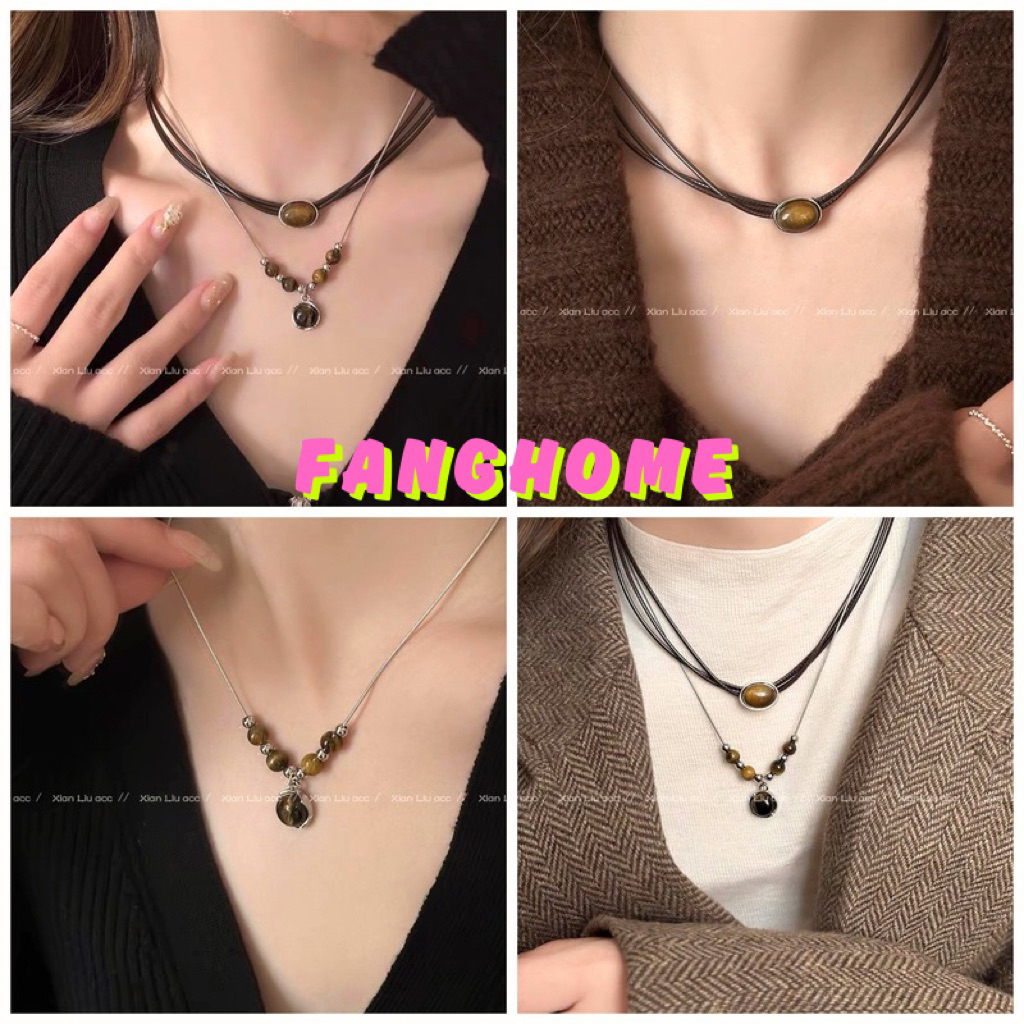 สร้อยคอ - สร้อยคอหินอําพัน [Combo of 2] สไตล์วินเทจฤดูร้อน Boho สําหรับผู้หญิง - สร้อยคอผู้หญิง