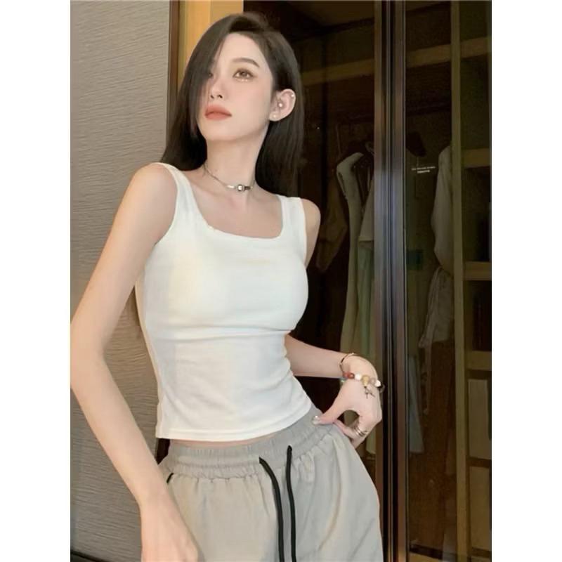 เสื้อกล้ามสายใหญ่ไม่มีแผ่นรองหน้าอกเสื้อสายรัดขนาดใหญ่คอเหลี่ยมสีทึบ (มีไซส์ใหญ่) ม1040 - รูปที่ 3