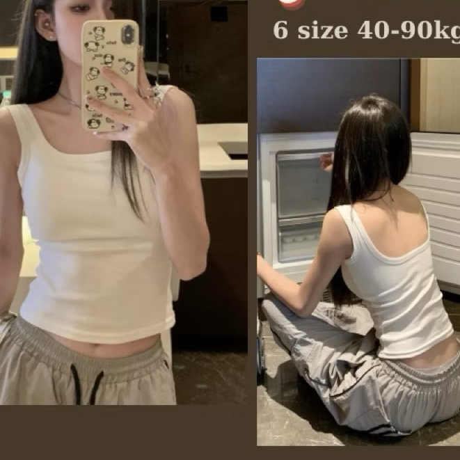 เสื้อกล้ามสายใหญ่ไม่มีแผ่นรองหน้าอกเสื้อสายรัดขนาดใหญ่คอเหลี่ยมสีทึบ (มีไซส์ใหญ่) ม1040