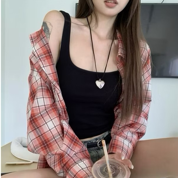 เสื้อกล้ามสายใหญ่ไม่มีแผ่นรองหน้าอกเสื้อสายรัดขนาดใหญ่คอเหลี่ยมสีทึบ (มีไซส์ใหญ่) ม1040 - รูปที่ 2