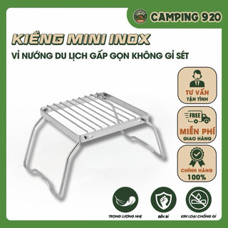 Kiềng mini inox không gỉ sét cắm trại, dã ngoại, camping. Vỉ nướng du lịch gấp gọn