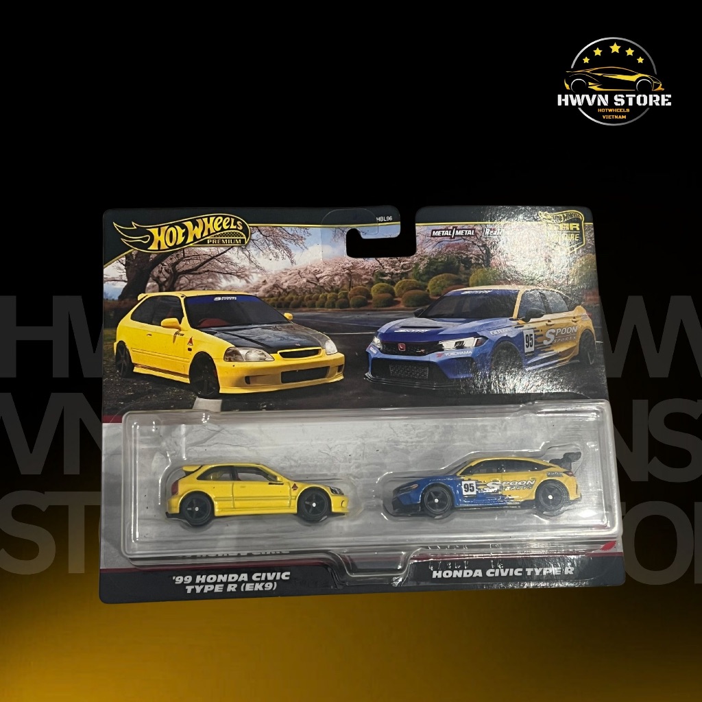 Hotwheels Pack 2 Honda Civic Type R และ Civic EK9 รถโมเดลสีเหลือง
