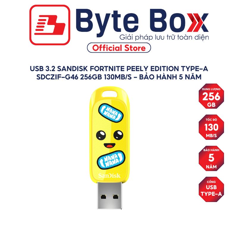 USB 3.2 Sandisk Fortnite Peely Edition Type-A SDCZIF-G46 64GB/128GB/256GB 130MB/s - 5 ปี