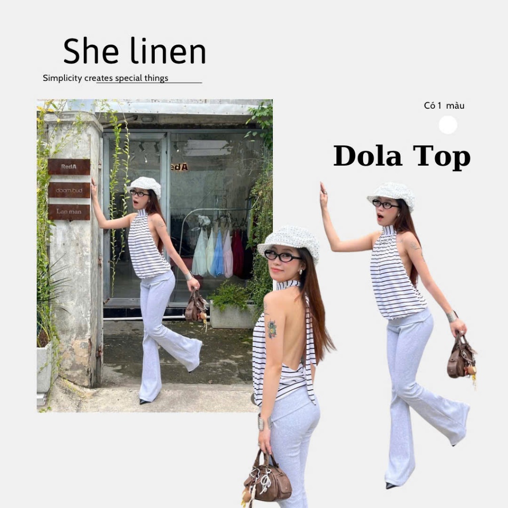 DOLA TOP - เสื้อสายเดี่ยวลายทางแนวนอนตรง – เสื้อยืดยืดผ้าลินินเธออินเทรนด์ขั้นพื้นฐาน