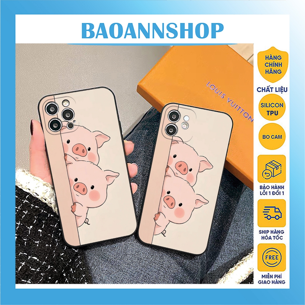 เคส iphone หมูสีชมพูน่ารัก H35 TPU ขอบสี่เหลี่ยมกันกระแทกป้องกันกล้องสําหรับ 7plus/8plus/x/xsmax/11/