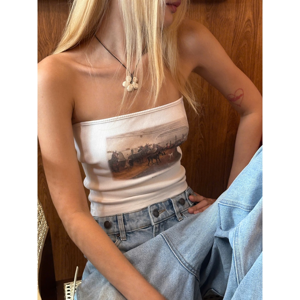 Woo Tube Top Good Letter H Tie Back Tube Top