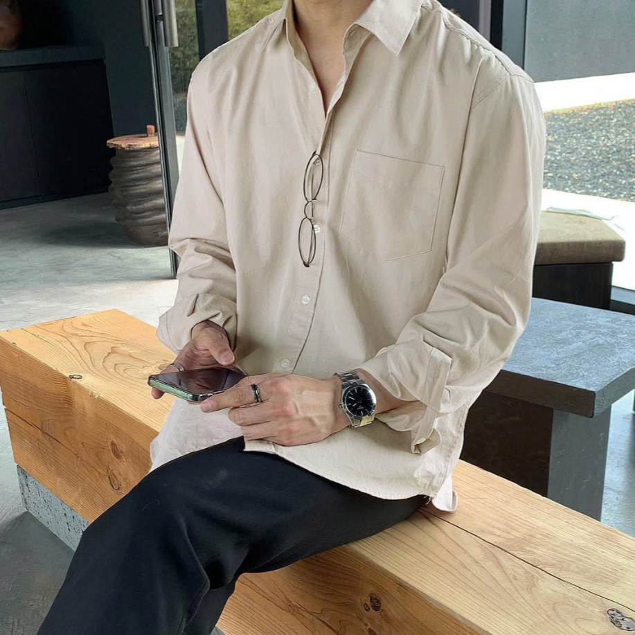 เสื้อเชิ้ตผ้าลินินครีมคุณภาพสูงสําหรับผู้ชายฤดูร้อนเย็นใส่ไปทะเลคาเฟ่ฮาเลย์สวยๆ A28