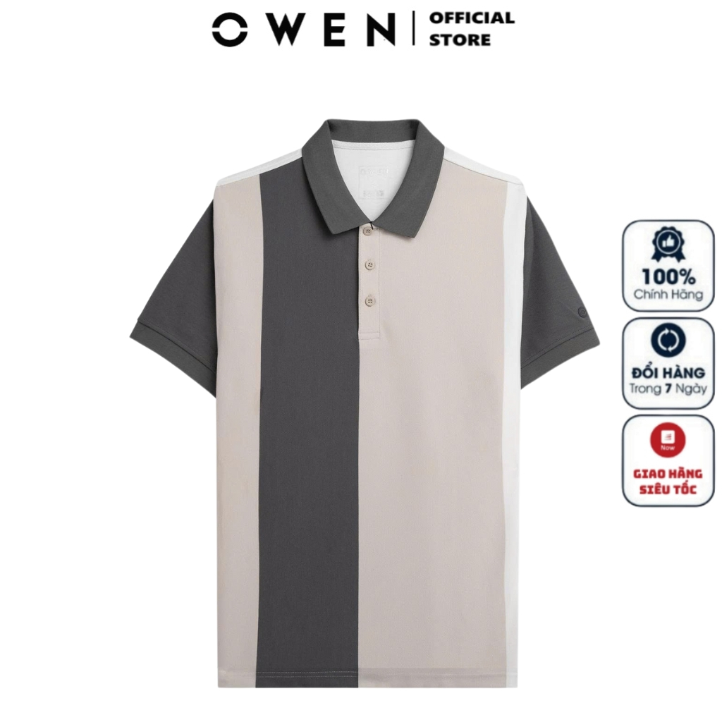 OWEN APV เสื้อโปโลผู้ชายแขนสั้นคอปก253632 เสื้อยืดสีเทาเข้ม ผ้านิ่ม ผ้าคอตตอนคุณภาพสูง เข้ารูป แฟลตน