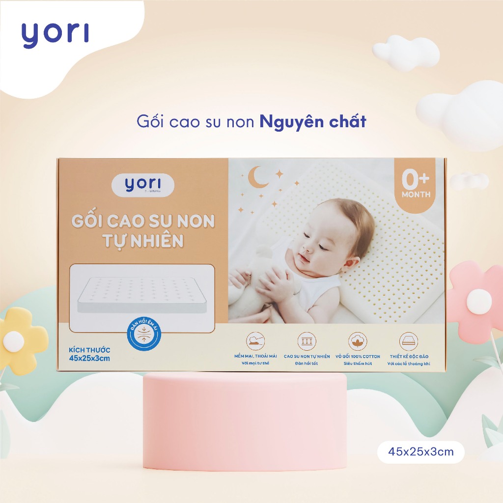 Yori หมอนยางพาราธรรมชาติ 45253 ซม. – นุ่ม ระบายอากาศ ไม่มีกลิ่น สําหรับทารก 6 เดือนขึ้นไป