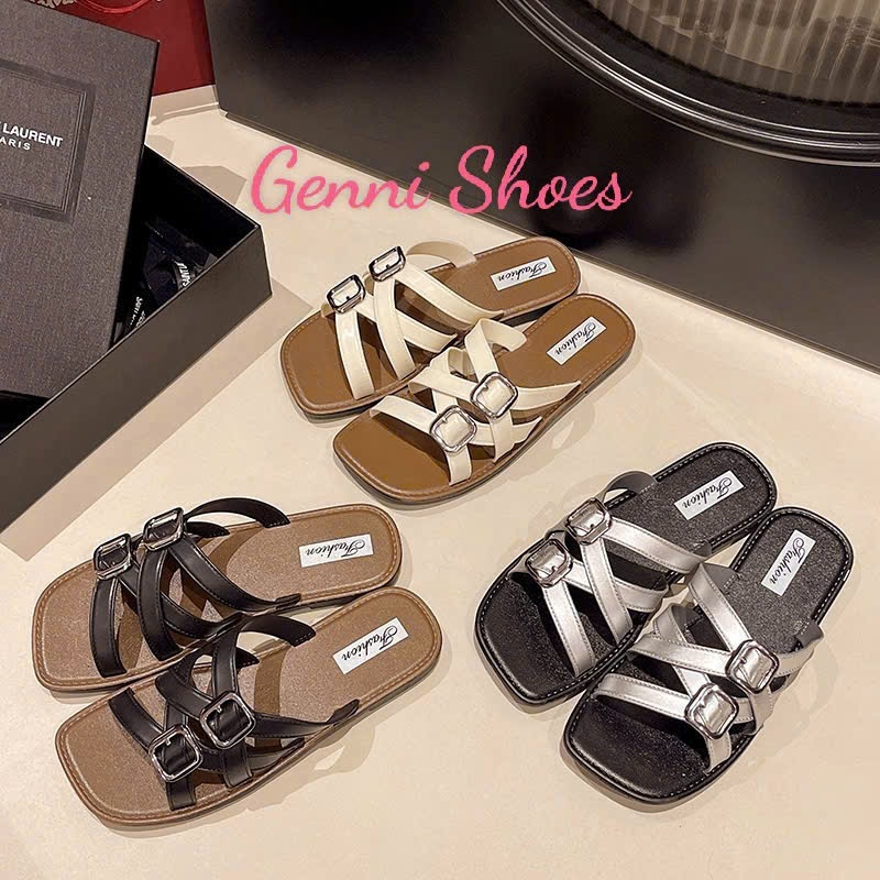 (DUAL SIZE) รองเท้าแตะผู้หญิง รองเท้าแตะสายไขว้ รองเท้าแตะชายหาดสุดน่ารัก สไตล์ HQ Non-Rubber (CS1)