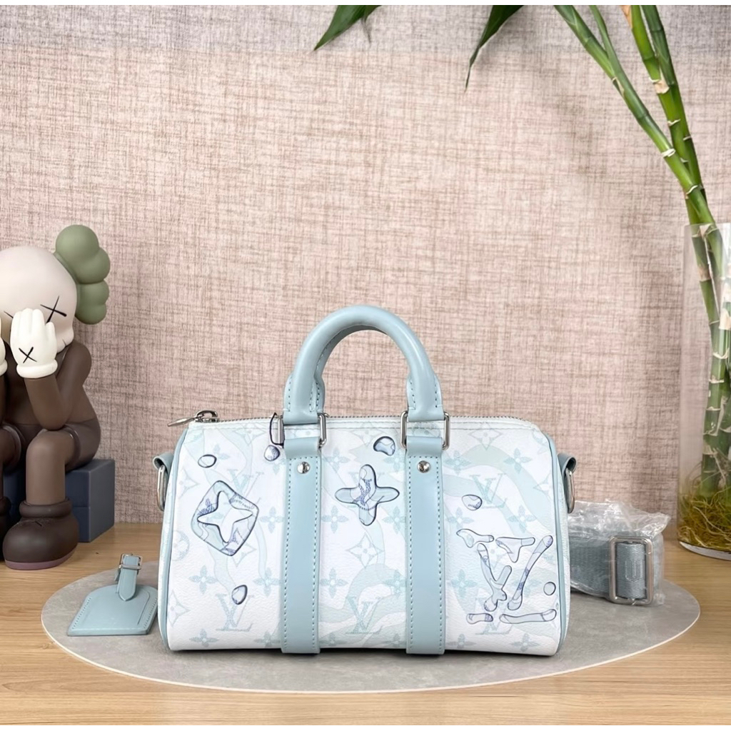 ️[คุณภาพสูง] - กระเป๋าสะพายข้าง - กระเป๋าสะพายข้างพร้อมสายคล้องมือ 2 in 1 Water Drop Green Canvas Le