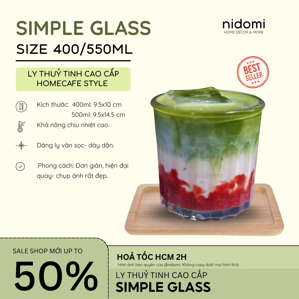 |นิโดมิ|- SIMPLE GLASS CUP MIXED WITH MATCHA, HOMECAFE สไตล์เกาหลี ขนาด 400ML/ 550ML