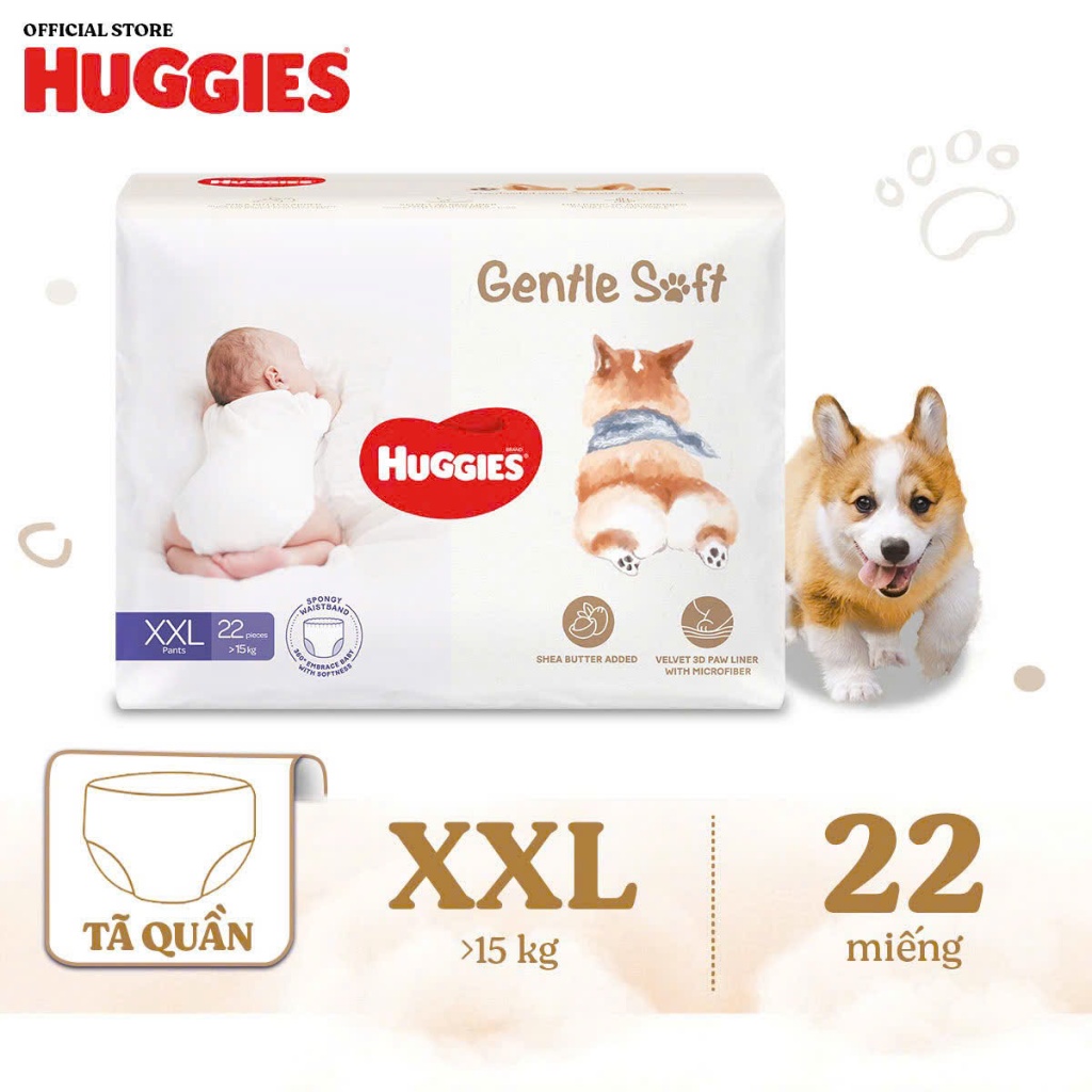 HUGGIES GENTLE SOFT CORGI DIAPERS ไซส์ XXL