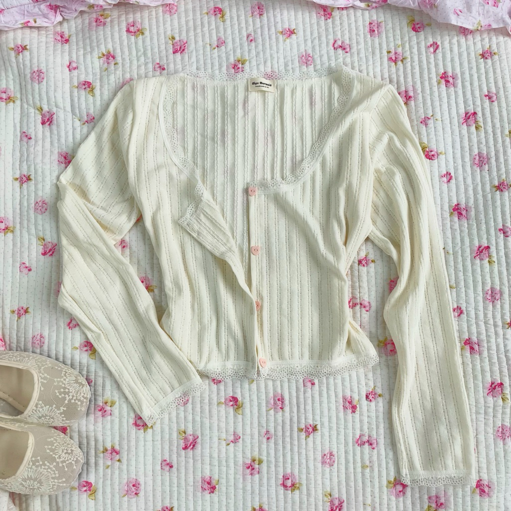 เสื้อคาดิแกนสีครีม | เสื้อคาร์ดิแกนสีครีมแขนยาวผู้หญิงระบายอากาศนุ่ม