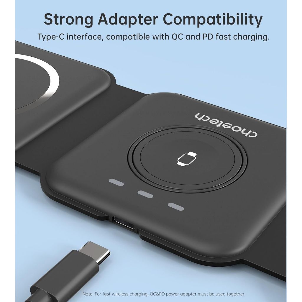 Choetech T588 15W เครื่องชาร์จไร้สายแบบพับได้ 3-in-1