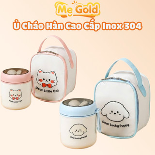 Bình ủ cháo inox 304 giữ nhiệt cao cấp 530ml kèm túi xách đáng yêu tiện lợi mang đồ ăn cho bé đi học