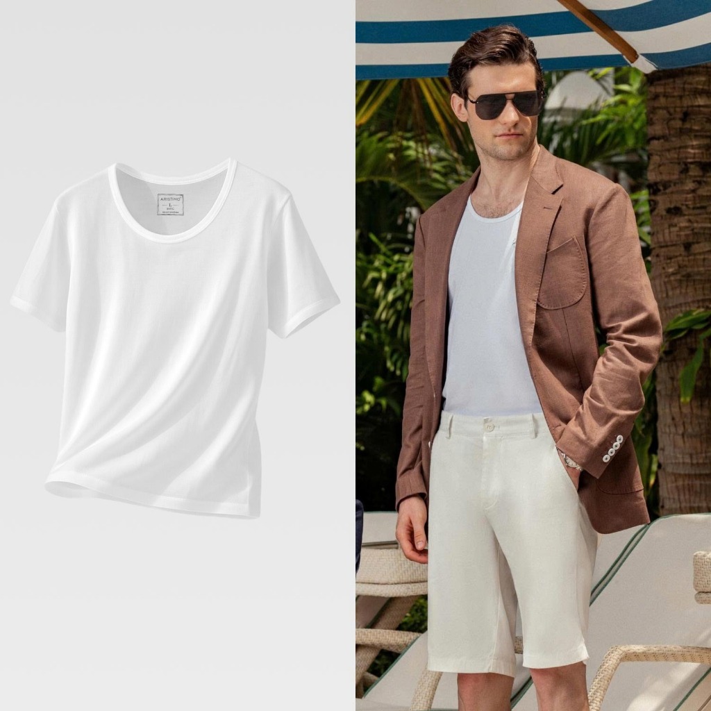 เสื้อยืดผู้ชาย ARISTINO สไตล์เบสิค คอตตอนนุ่ม 100% เป็นมิตรกับผิว - ATT001EDP01