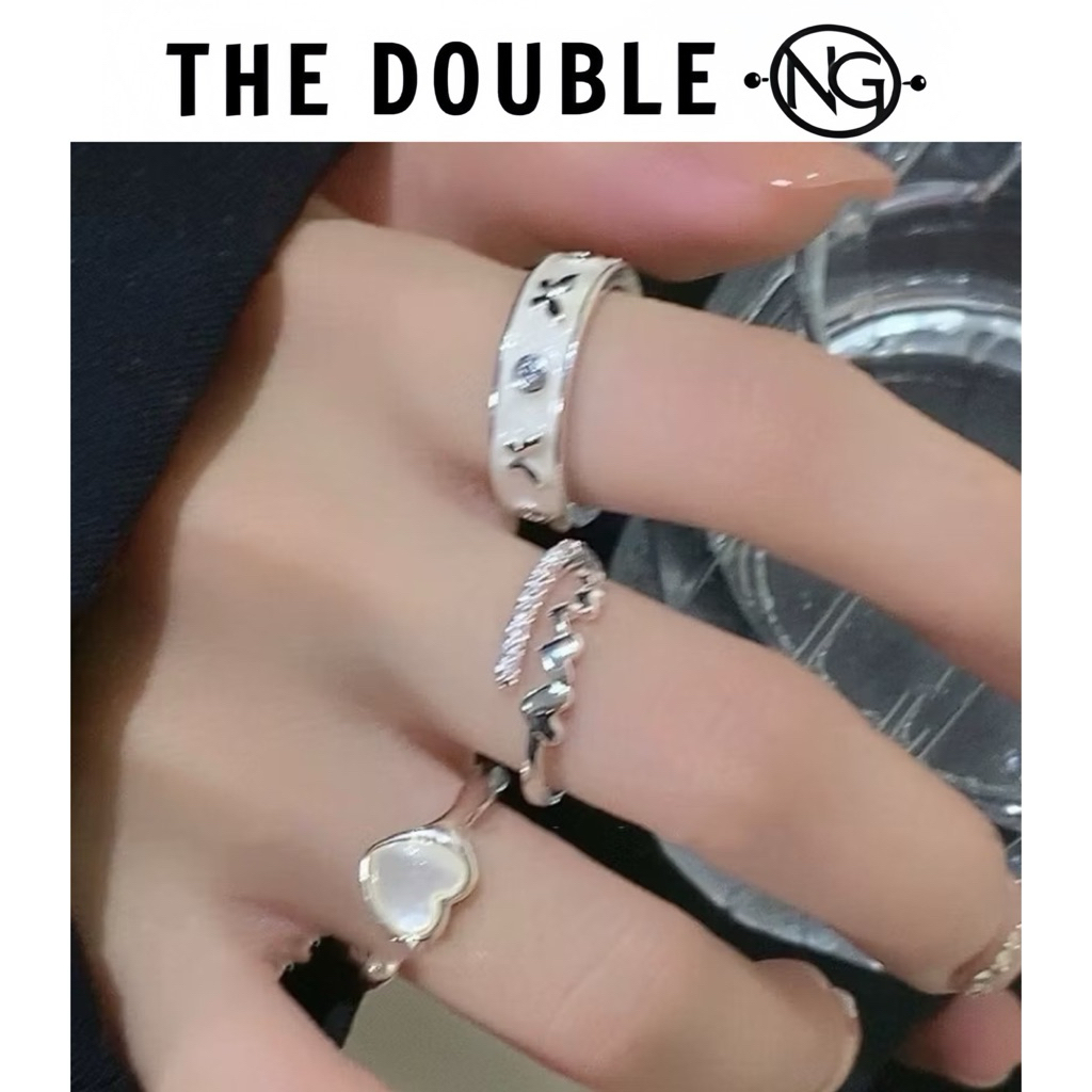 Combo 3 อุปกรณ์เสริมแหวนโลหะผสมรูปหัวใจประกาย Double NG NH-004 ปรับขนาดง่าย