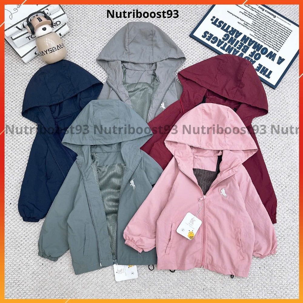 เสื้อกันลม 2 ชั้นสําหรับเด็กปักม้าผ้าลมย่นคุณภาพสูง