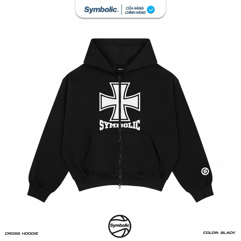 SYMBOLIC Cross Hoodie Boxy ปักขาปูหนัง
