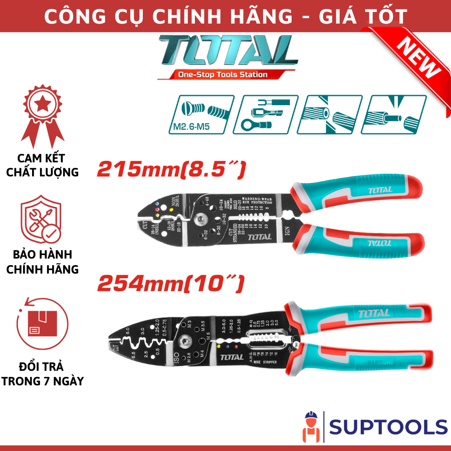 คีมปอกสายไฟ 8.5" 10" TOTAL THT15851 - THT15101 คีมตัดลวด คีมปอกสายไฟ (เครื่องมือแท้)