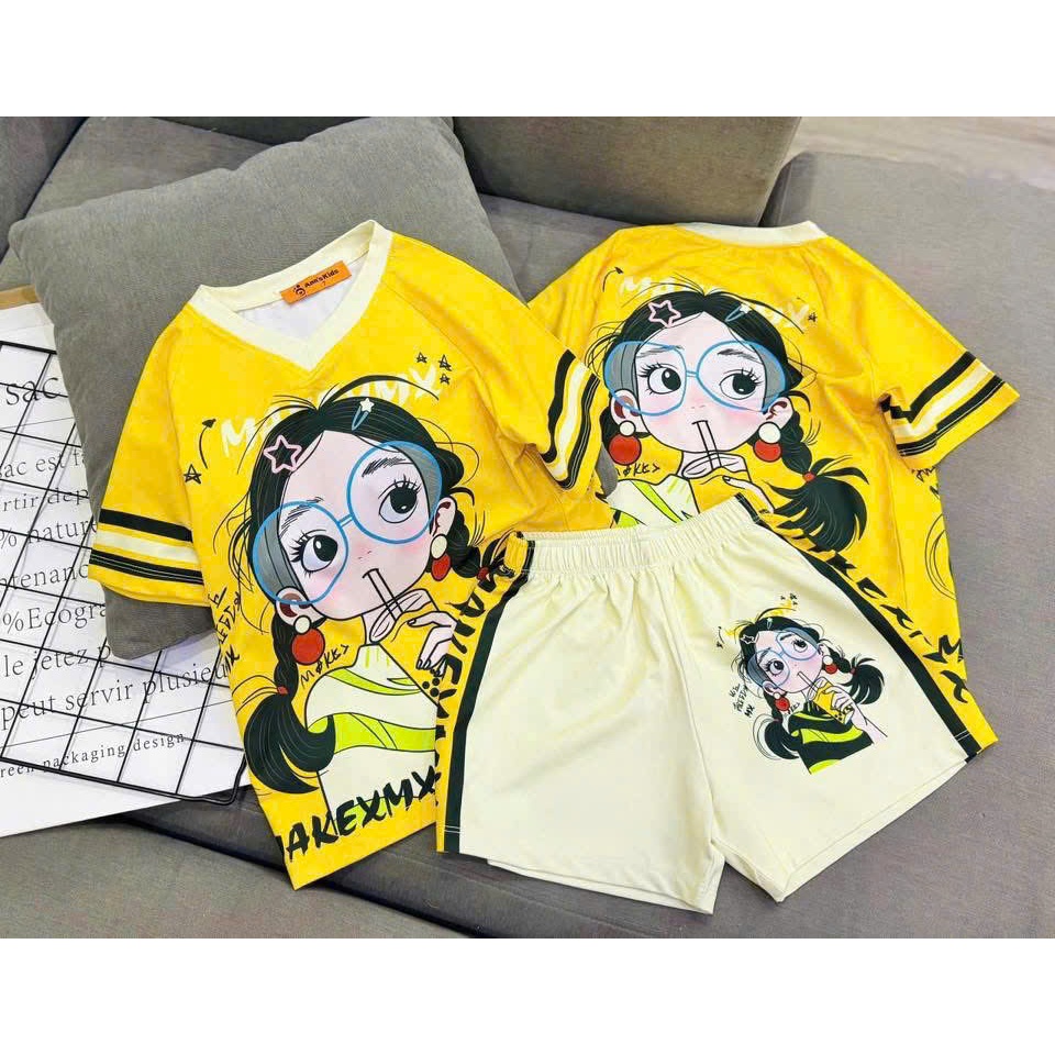 ชุดแขนกุดผ้าฝ้ายสีจับคู่พิมพ์ลาย [สาว] สําหรับเด็กผู้หญิงขนาด 9-43กิโลกรัม
