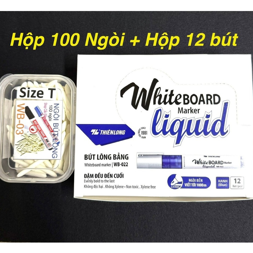 กล่อง 100 NIBS + ปากกามาร์กเกอร์ไวท์บอร์ดเหลวแบบยาว 12 Thien WB-022 - No Xylene