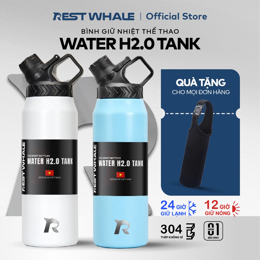 (แถมกระเป๋า) Rest Whale Water H2.0 RW02 ถัง 750ml/1000ml ฉนวน 304 สแตนเลส